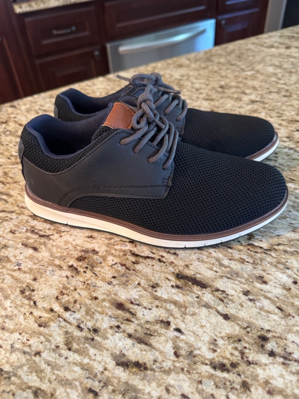 Mix No. Boy's Black Mesh Slip-On Sneakers with Brown Accent